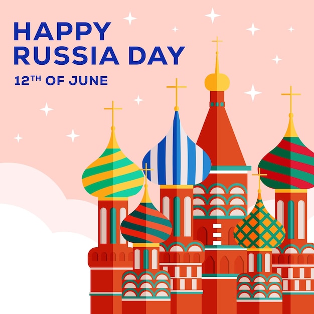 Illustrazione piatta del giorno della russia con il punto di riferimento della russia