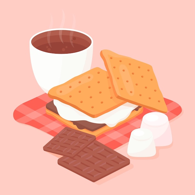 Плоский десерт s'mores, иллюстрированный