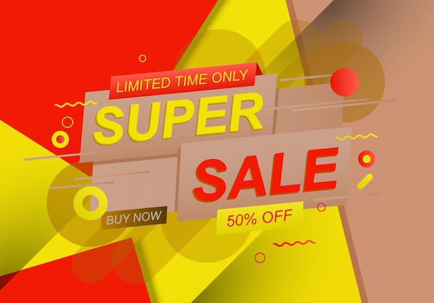 Flat sale banner background with colorful geometric shape vector illustration