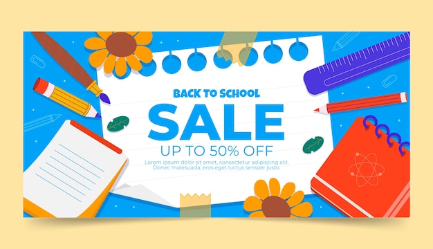 Vector flat sale banner template for back to school season