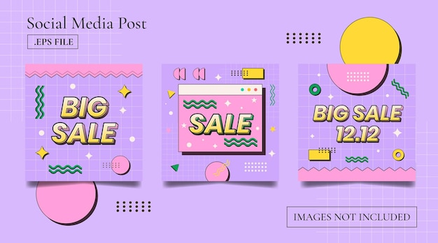 Flat sale social media template collection pop art style