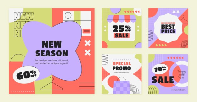 Vector flat sales instagram posts collection