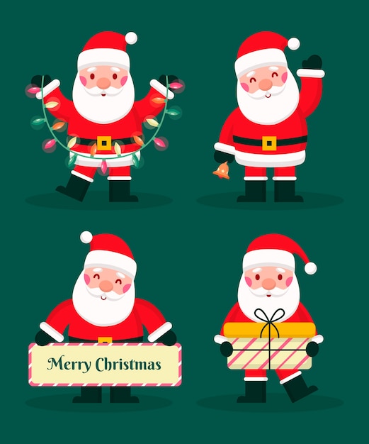 Vector flat santa claus characters collection