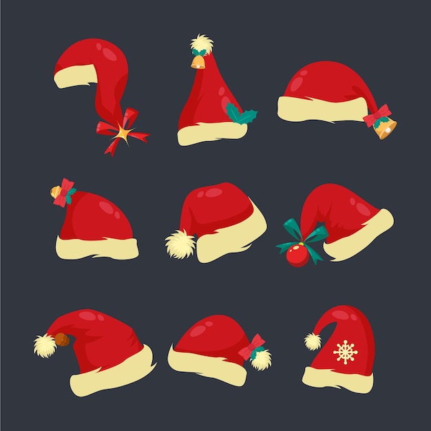 Vector flat santa's hat collection