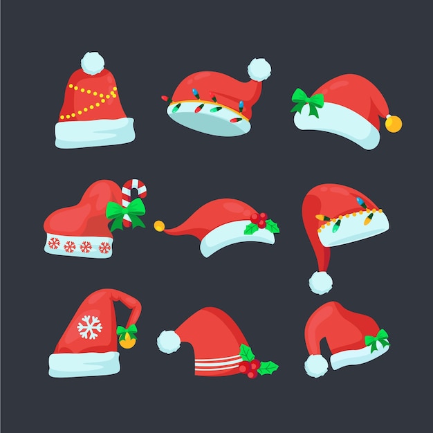 Vector flat santa's hat collection