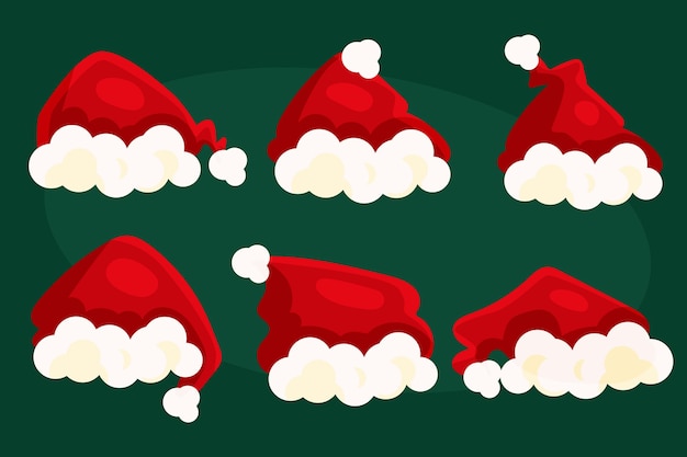 Vector flat santa's hat collection