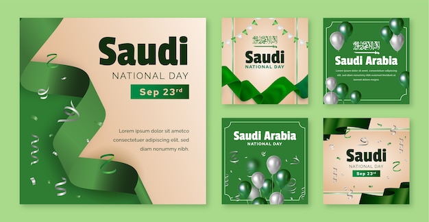 Vector flat saudi national day instagram posts collection