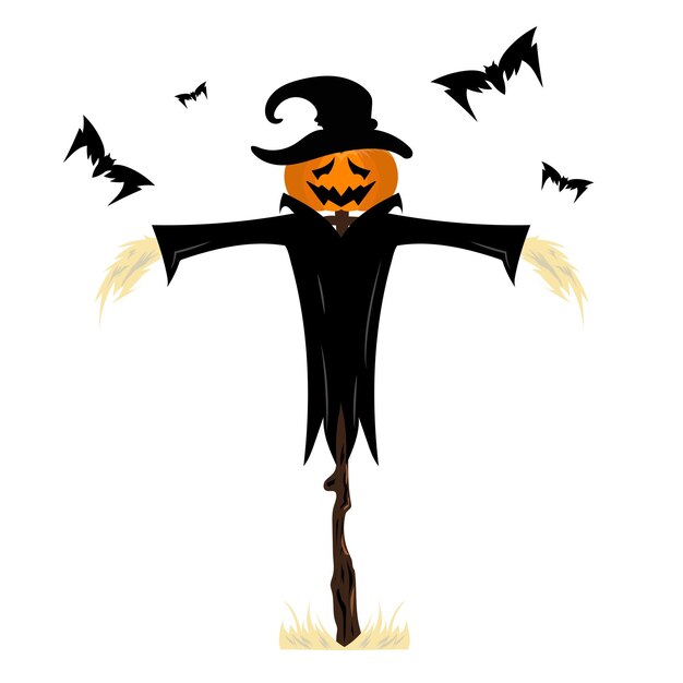 flat scarecrow with bats illustration