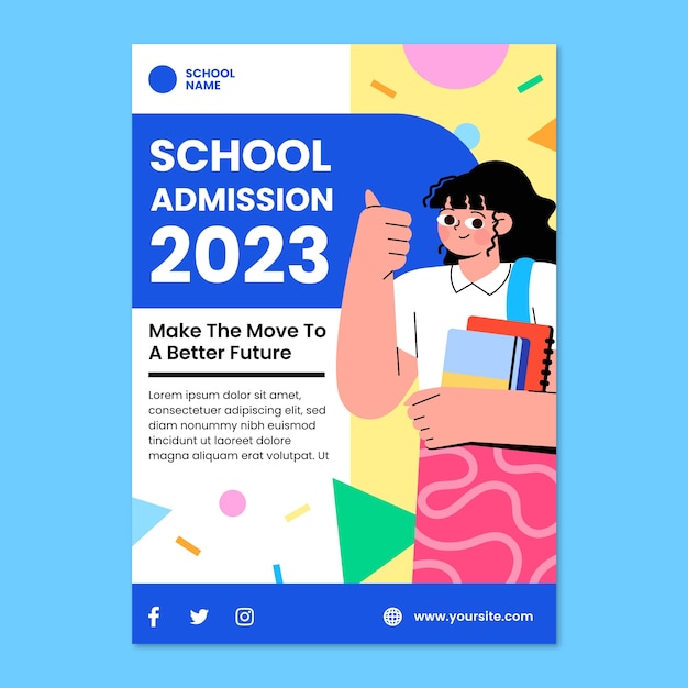 Flat school admission vertical poster template