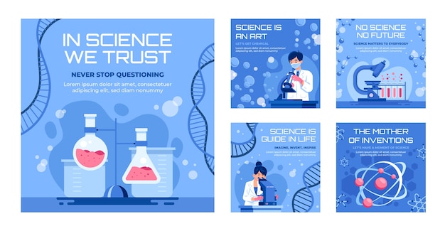 Flat science instagram posts collection