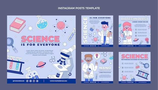 Vector flat science instagram posts