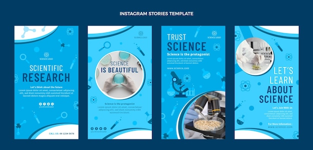 Vector flat science instagram stories pack