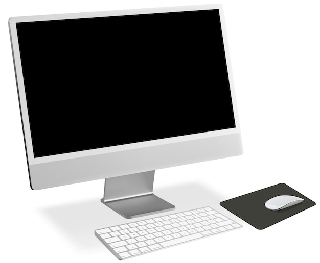 Flat Screen Desktop Computer with a Keyboard and Mouse