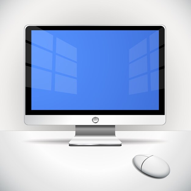 Flat screen and mouse on the desktop with vignetting