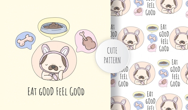 flat seamless pattern cute animal pugs