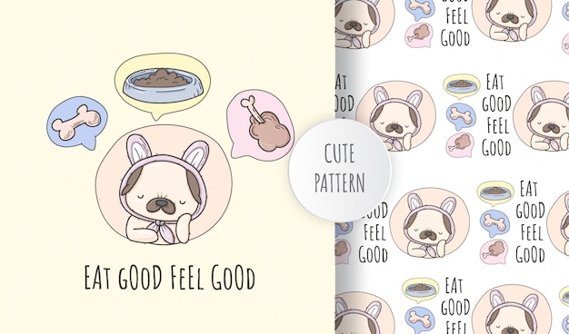 Flat seamless pattern cute animal pugs