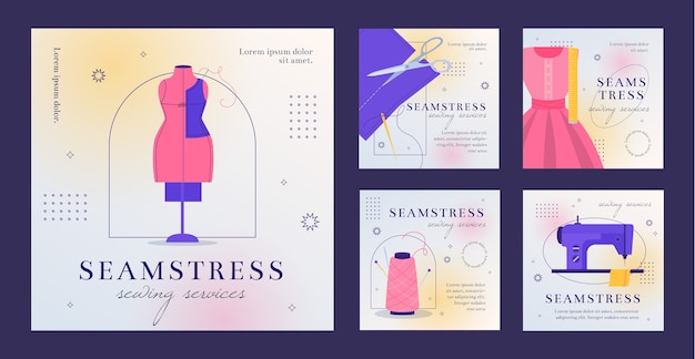 Vector flat seamstress instagram posts collection