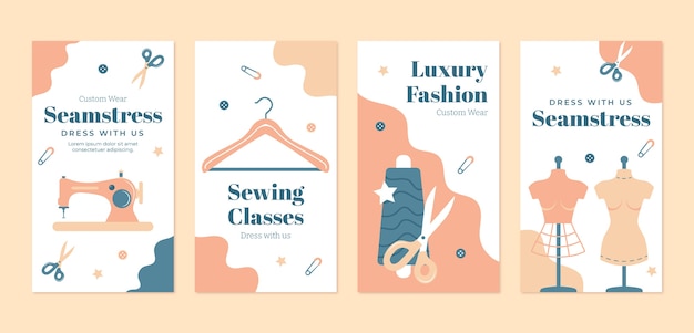 Vector flat seamstress instagram stories collection