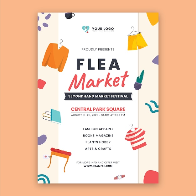 Flat second-hand flea market vertical poster template