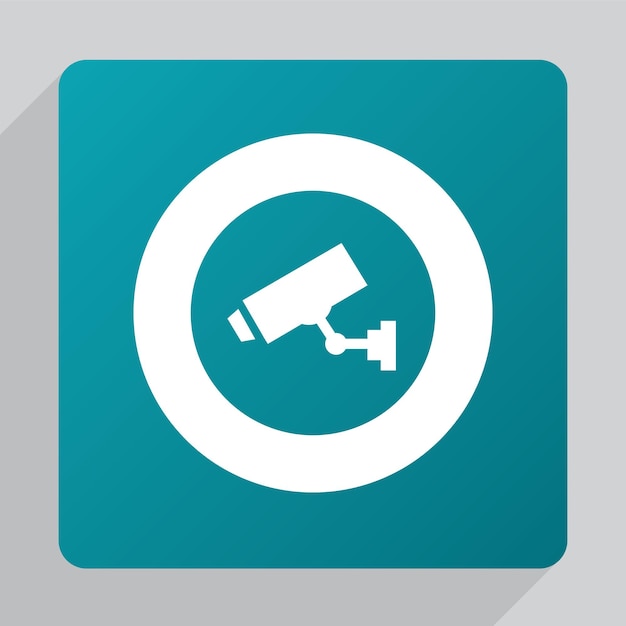 Flat security camera icon, white on green background