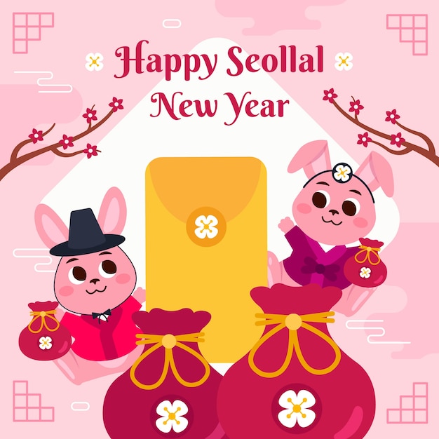 Vector flat seollal festival illustration