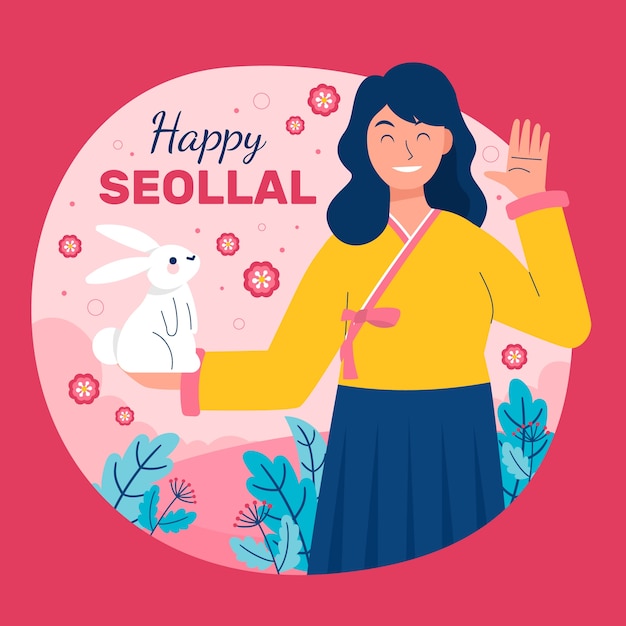 Flat seollal festival illustration