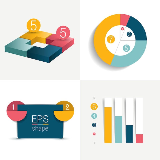 Flat set of charts and brochure elements simply color editable infographics elements