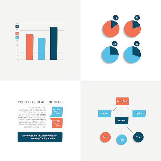 Set piatto di grafici ed elementi di brochure elementi infografici modificabili in modo semplice a colori