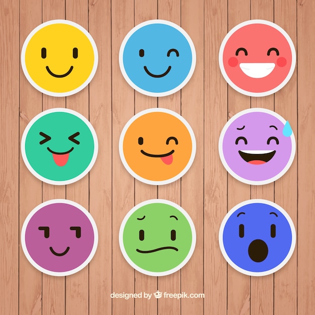 Vettore set piatto di adesivi colorati emoticon