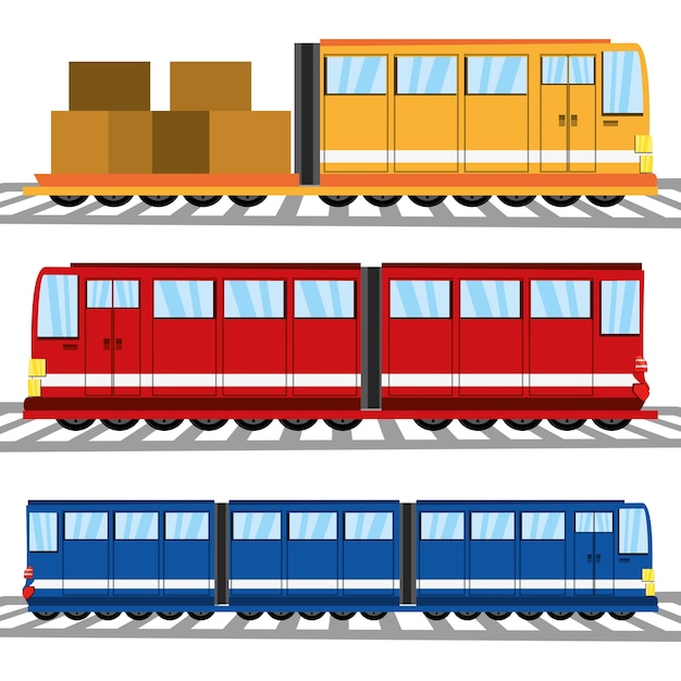 Flat set icon train transportation