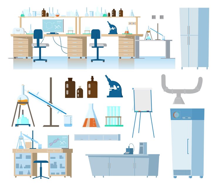 Vector flat set of medical or chemical laboratory equipment