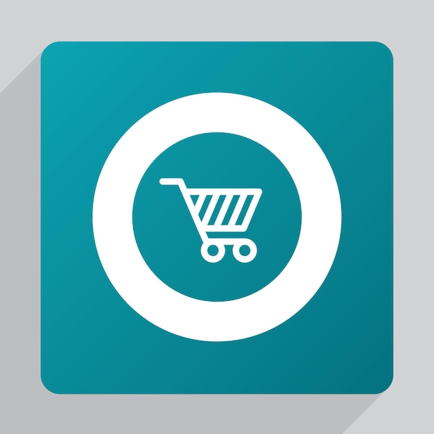 Flat shopping cart icon, white on green background