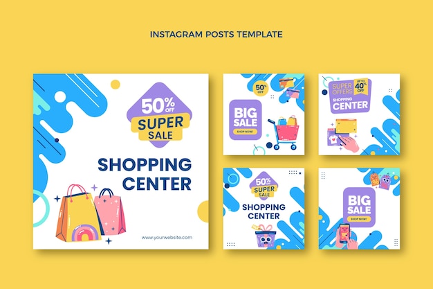 Collezione di post di instagram per centri commerciali piatti