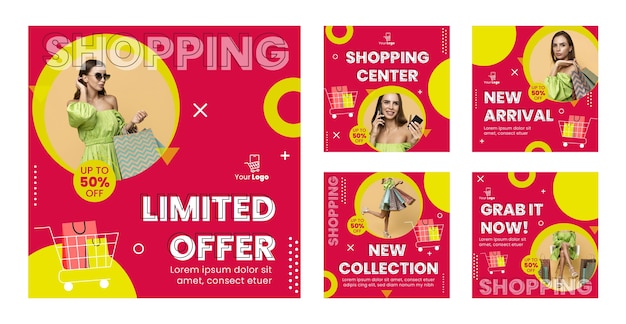 Vector flat shopping center instagram posts collection