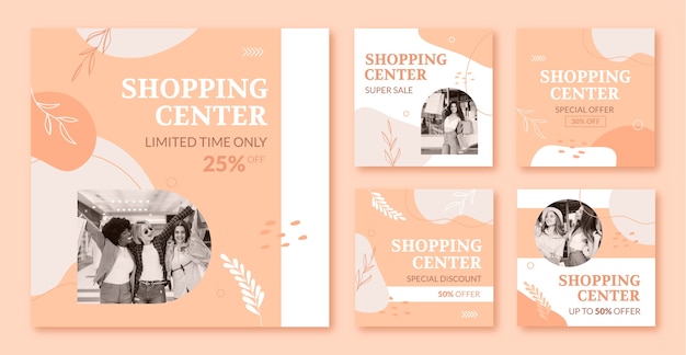 Vector flat shopping center instagram posts collection