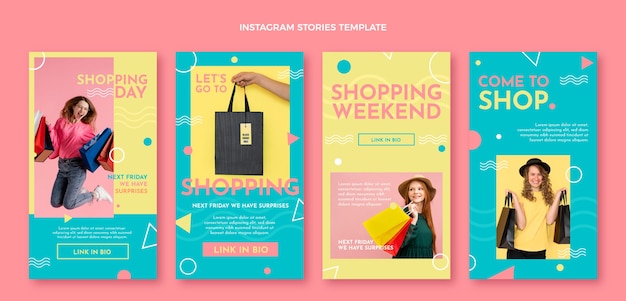 Vector flat shopping center instagram stories collection