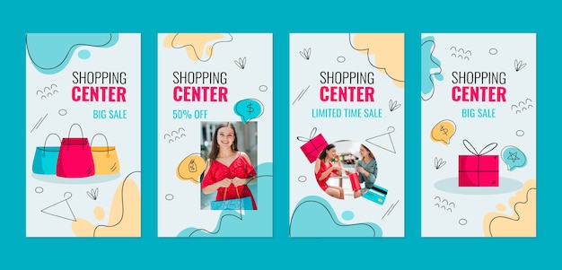 Vector flat shopping center instagram stories collection