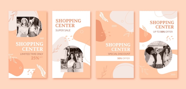 Vector flat shopping center instagram stories collection