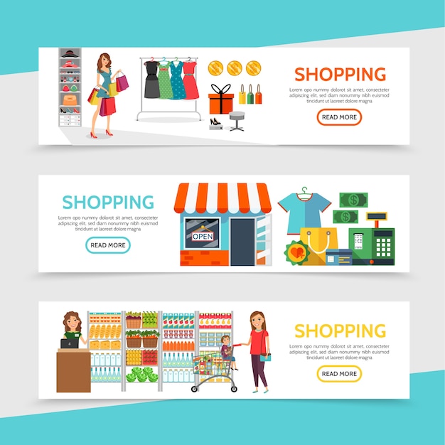 Flat shopping horizontal banners