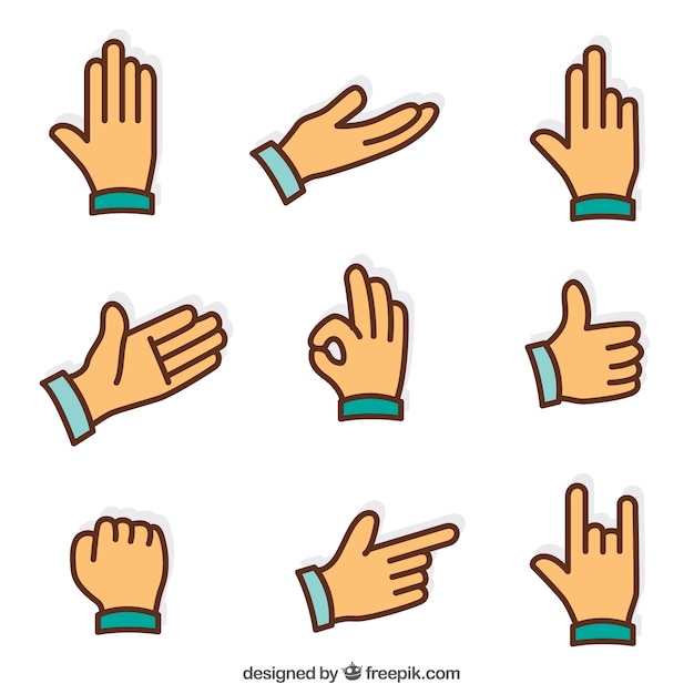 Vettore piatto sign language icons set