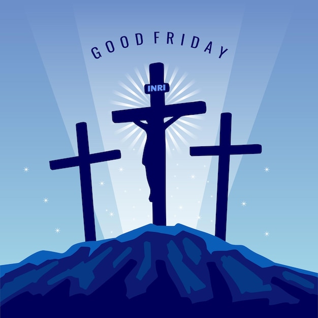 Flat silhouette illustration of three cross shapes to commemorate good friday