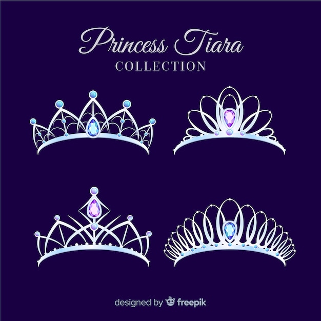 Vector flat silver princess tiara collection