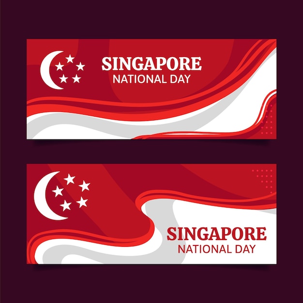 Vector flat singapore national day banners set