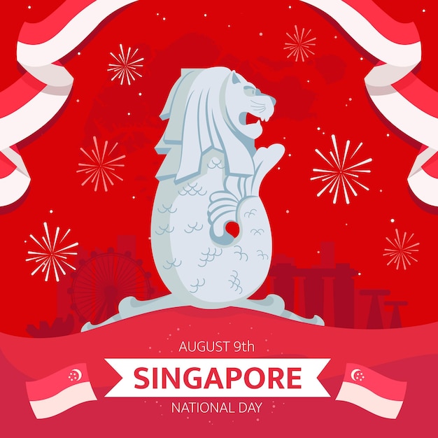 Vector flat singapore national day illustration