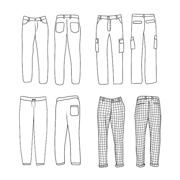 Flat sketch hand drawn set of mens trouser vector illustration