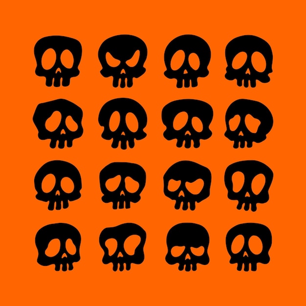 Flat skulls with decorative bones halloween theme