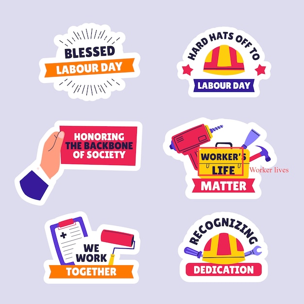 Flat slogan stickers collection for labour day celebration