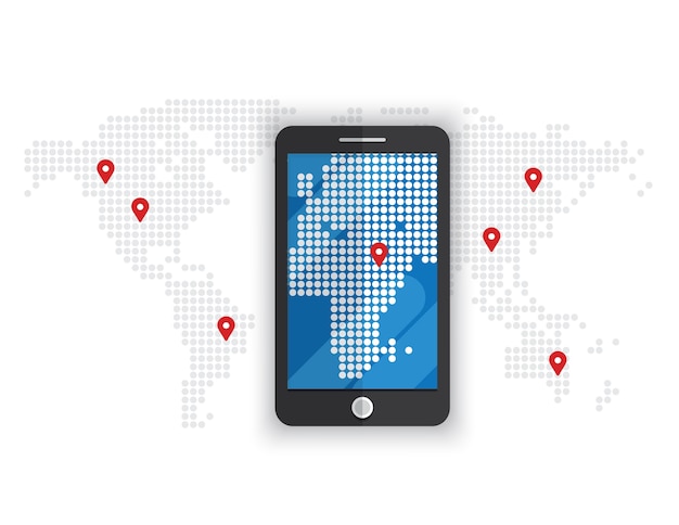 flat smartphone connection on dotted map background illustration