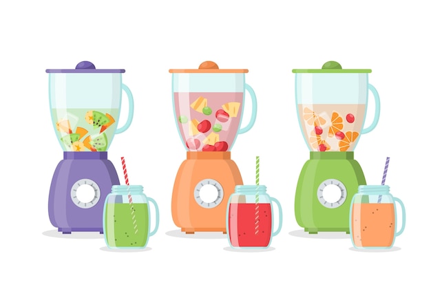 Vector flat smoothies in blender glass illustration