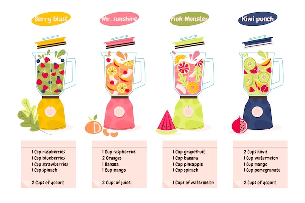 Flat smoothies in blender glass illustration